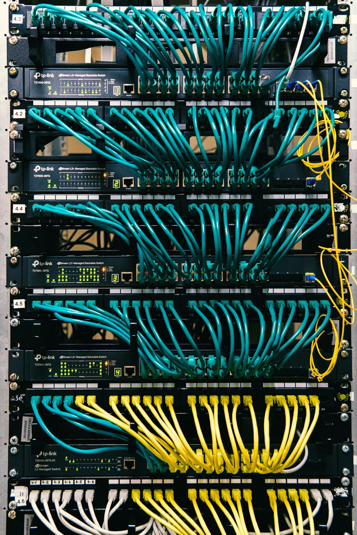 Rack de red con cableado